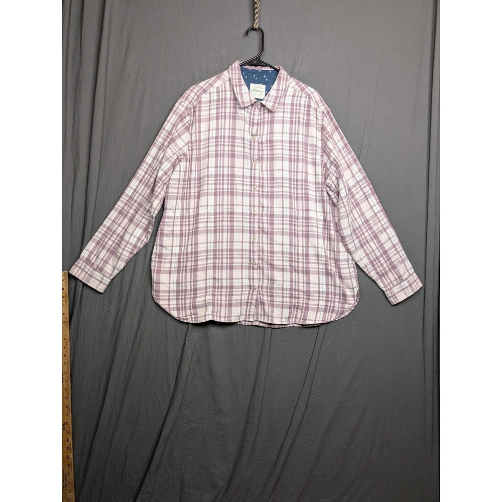 Jachs Girlfriend Women's XXL Pink Purple Plaid Flannel Button Up Shirt